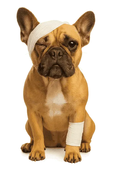 Perro con vendaje y lesión